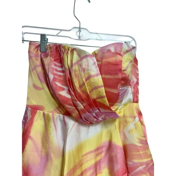 Jump Juniors Prom Dress Size 7/8 Multicolor Floral Strapless Hi-Low Ruffle - Picture 2 of 4